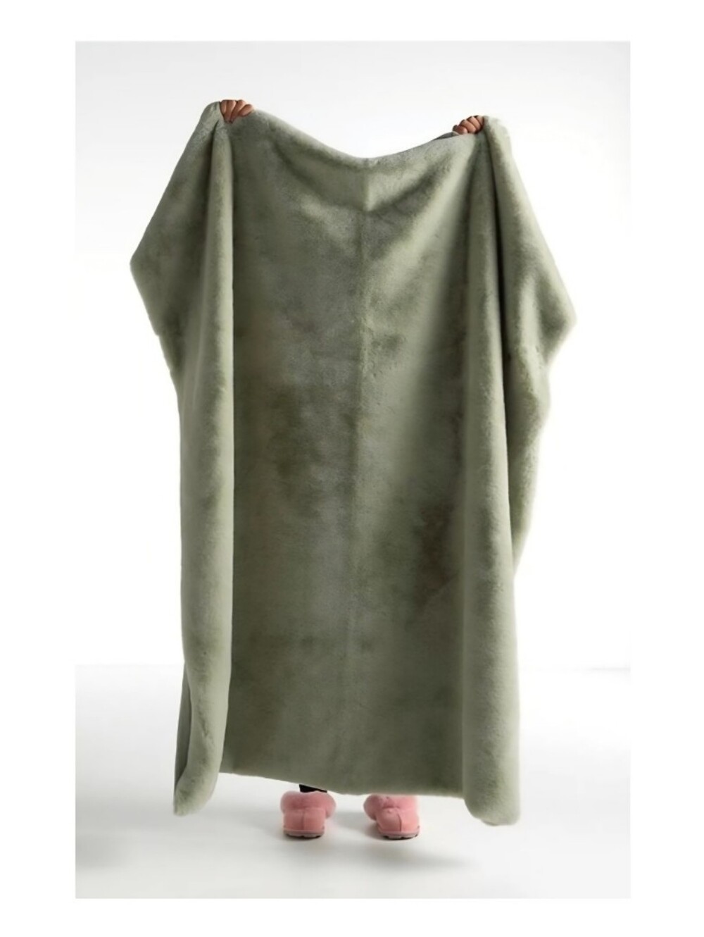 Anthropologie The Sophie Faux Fur Throw Blanket in Light Green
